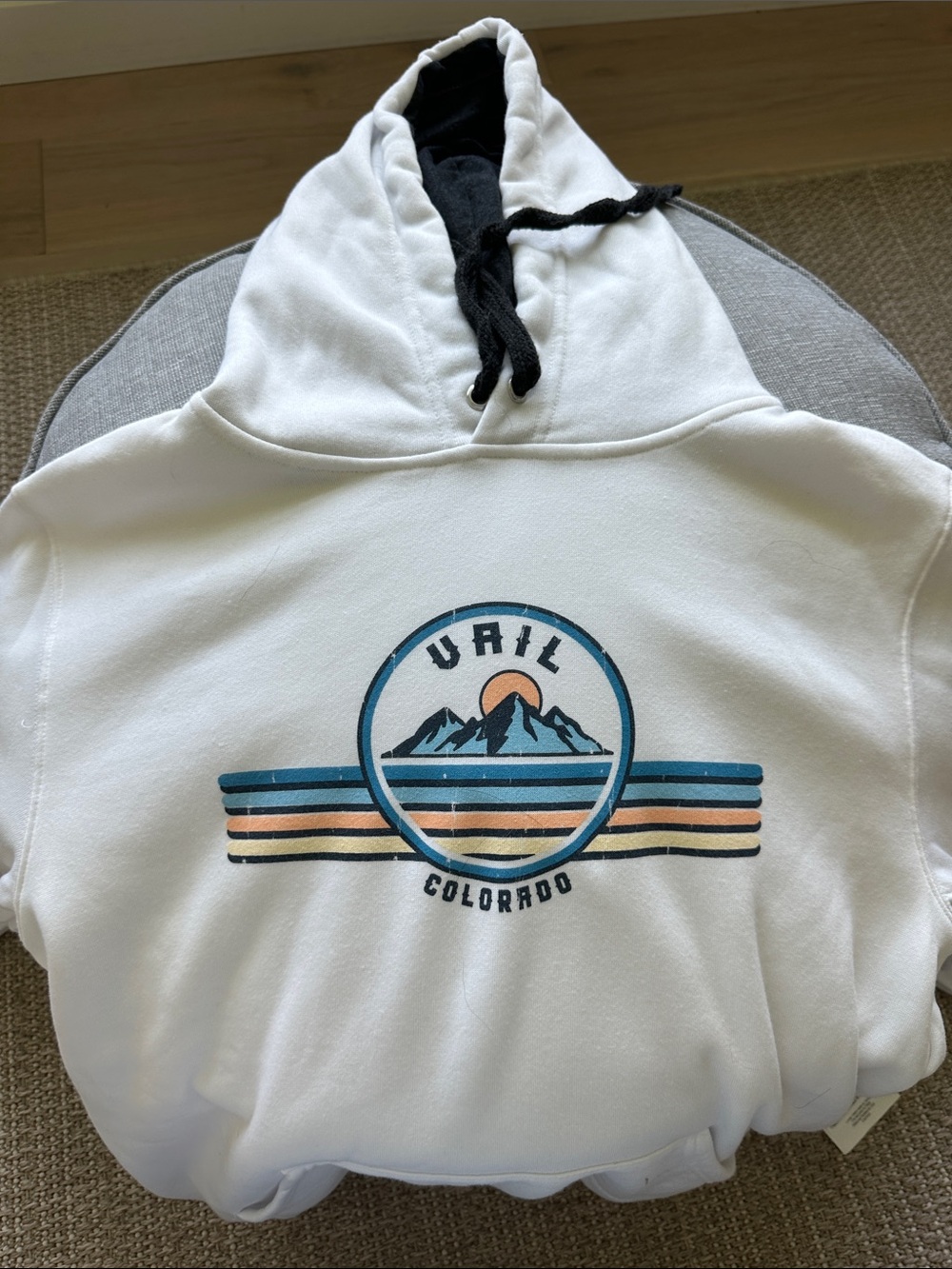 White Hoodie with Mountain Graphic - Colorado